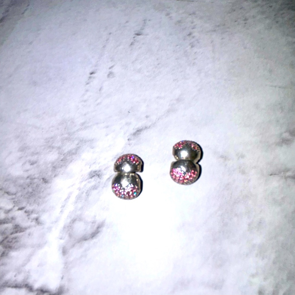 Pandora pink heart spacers/clips pair. Pink gem stone hearts.